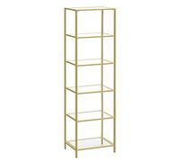 VASAGLE Scaffale in Vetro a 6 Ripiani, Liberia, Organizzatore Portaoggetti, Vetro Temperato, Facile da Montare, per Bagno Soggiorno Camera da Letto Studio, Color Dorato LGT500A01