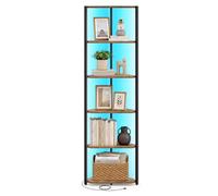 VASAGLE Scaffale a 6 Ripiani, Libreria con LED Regolabili, Scaffale Angolare con Struttura in Acciaio, 24,8 x 48 x 182,1 cm, per Soggiorno Camera da Letto Studio, Marrone Vintage LBC591KD01