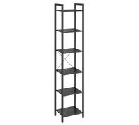VASAGLE Scaffale a 6 Ripiani, Libreria per Ufficio, Studio, Soggiorno, Camera da Letto, 30 x 40 x 186 cm, Stile Industriale, Nero Ebano e Nero Inchiostro LLS101B56