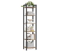 VASAGLE Scaffale a 6 Ripiani, Libreria per Ufficio, Studio, Soggiorno, Camera da Letto, 30 x 40 x 186 cm, Stile Industriale, Marrone Grano e Nero Inchiostro LLS101B48