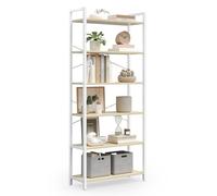 VASAGLE Scaffale a 6 Ripiani, Libreria per Ufficio, Studio, Soggiorno, Camera da Letto, Stile Industriale, 30 x 64 x 185,5 cm, Beige Naturale e Bianco Opaco LLS062LL01