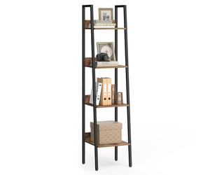 VASAGLE Scaffale a scala, libreria a 4 livelli per home office, ripiani autoportanti, per cucina soggiorno, struttura in acciaio, facile da montare, industriale, rustico marrone e nero LLS108B01