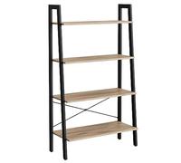 VASAGLE Scaffale a Scala, Libreria a 4 Ripiani, Scaffale Portaoggetti, per Soggiorno Camera da Letto Cucina Studio, Stile Industriale, Struttura in Acciaio, Marrone Cammello e Nero LLS144B50