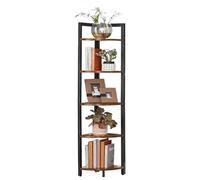 VASAGLE Scaffale angolare, libreria a 5 ripiani, ripiani alti, supporto per piante per soggiorno, camera da letto, bagno, ufficio domestico, marrone rustico + nero
