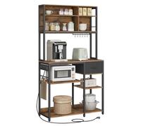 VASAGLE Scaffale Cucina con Multipresa, Mobile Cucina, 40 x 100 x 180,4 cm, Scaffale per Microonde, Ripiani Regolabili, Cassetto in Tessuto, 12 Ganci, Marrone Vintage e Nero Inchiostro KKS027K02
