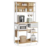 VASAGLE Scaffale Cucina con Multipresa, Mobile Cucina, 40 x 100 x 180,4 cm, Scaffale per Microonde, Ripiani Regolabili, Cassetto in Tessuto, 12 Ganci, Rovere Dorato e Bianco Nuvola KKS027Y02