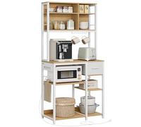 VASAGLE Scaffale Cucina con Multipresa, Mobile Cucina, 40 x 80 x 180,4 cm, Scaffale per Microonde, Ripiani Regolabili, Cassetto in Tessuto, 12 Ganci, Rovere Dorato e Bianco Nuvola KKS015Y02
