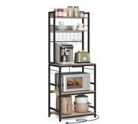 VASAGLE Scaffale Cucina con Multipresa, Scaffale per Microonde, Mobile Cucina, con Pannello a Rete Metallica, 14 Ganci, 40 x 60 x 170 cm, Greige e Nero KKS037B02EU