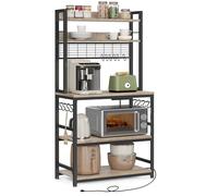 VASAGLE Scaffale cucina KKS025B02EU con multipresa per microonde, 14 ganci, 40x80x170 Greige e Nero