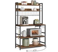 VASAGLE Scaffale Cucina con Multipresa, Scaffale per Microonde, Mobile Cucina, con Pannello a Rete Metallica, 14 Ganci, 40 x 100 x 170 cm, Marrone Vintage e Nero KKS038B01EU