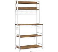 VASAGLE Scaffale Cucina con Multipresa, Scaffale per Microonde, Mobile Cucina, con Pannello a Rete Metallica, 14 Ganci, 40 x 80 x 170 cm, Noce Medio e Bianco KKS025W41EU