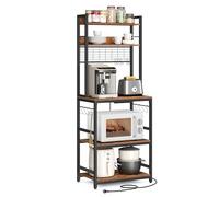 VASAGLE Scaffale Cucina con Multipresa, Scaffale per Microonde, Mobile Cucina, con Pannello a Rete Metallica, 14 Ganci, 40 x 60 x 170 cm, Marrone Vintage e Nero KKS037B01EU