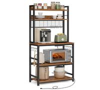 VASAGLE Scaffale Cucina con Multipresa, Scaffale per Microonde, Mobile Cucina, con Pannello a Rete Metallica, 14 Ganci, 40 x 80 x 170 cm, Marrone Vintage e Nero KKS025B01EU
