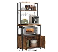 VASAGLE Scaffale Cucina con Prese, con Piano Alto 90 cm, Scaffale per Microonde con 8 Ganci, 40 x 60 x 170 cm, Marrone Vintage e Nero Inchiostro KKS058K02