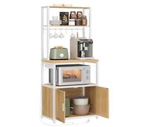 VASAGLE Scaffale Cucina con Prese, con Piano Alto 90 cm, Scaffale per Microonde con 8 Ganci, 40 x 60 x 170 cm, Rovere Dorato e Bianco Nuvola KKS058Y02