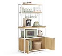 VASAGLE Scaffale Cucina con Prese, con Piano Alto 90 cm, Scaffale per Microonde con 8 Ganci, 40 x 80 x 170 cm, Marrone Vintage e Bianco Nuvola KKS059YA02