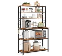 VASAGLE Scaffale Cucina, Mobile Cucina, Scaffale per Microonde, 6 Ripiani, 6 Ganci, Struttura in Acciaio, Stile Industriale, 40 x 100 x 167 cm, Marrone Vintage e Nero Inchiostro KKS039K01