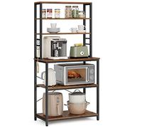 VASAGLE Scaffale Cucina, Mobile Cucina, Scaffale per Microonde, 6 Ripiani, 6 Ganci, Struttura in Acciaio, Stile Industriale, 40 x 80 x 167 cm, Marrone Vintage e Nero Inchiostro KKS019B01