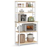 Scaffale Cucina Industriale VASAGLE con 6 Ripiani, Ganci, Acciaio e Truciolato, 80x40x167 cm, Rovere e Bianco