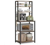 VASAGLE Scaffale Cucina, Mobile Cucina, Scaffale per Microonde, 6 Ripiani, 6 Ganci, Struttura in Acciaio, Stile Industriale, 40 x 60 x 167 cm, Greige Melange e Nero Inchiostro KKS024B02