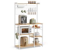 VASAGLE Scaffale Cucina, Scaffale per Microonde, Mobile Cucina con Portacoltelli Magnetico, Cestino, Portarotolo, 12 Ganci, Rovere Dorato e Bianco KKS026Y09