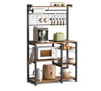 VASAGLE Scaffale Cucina, Scaffale per Microonde, Mobile Cucina con Portacoltelli Magnetico, Cestino, Portarotolo, 12 Ganci, Marrone Vintage e Nero KKS026B01