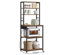 VASAGLE Scaffale da Cucina con Ciabatta, Supporto per Forno a Microonde, Portaoggetti a 6 Ripiani con 6 Ganci per Bar, in Acciaio, 40 x 60 x 167 cm, Marrone Vintage e Nero Inchiostro KKS124K01