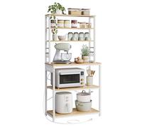 VASAGLE Scaffale da Cucina con Ciabatta, Supporto per Forno a Microonde, Portaoggetti a 6 Ripiani con 6 Ganci per Bar, in Acciaio, 40 x 80 x 167 cm, Rovere Dorato e Bianco Nuvola KKS119Y02