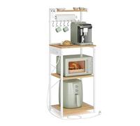 VASAGLE Scaffale da Cucina con Multipresa, Bar Caffèa 4 Ripiani con 8 Ganci a S, Ripiano Regolabile, Supporto per Microonde, 40 x 45 x 140 cm, Rovere Dorato e Bianco Nuvola KKS013YA02