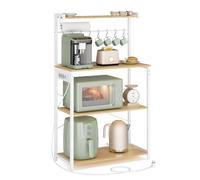 VASAGLE Scaffale da Cucina con Multipresa, Bar Caffèa 4 Ripiani con 8 Ganci a S, Ripiano Regolabile, Supporto per Microonde, 40 x 80 x 140 cm, Rovere Dorato e Bianco Nuvola KKS029YA02