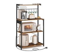VASAGLE Scaffale da Cucina con Multipresa, Bar Caffèa 4 Ripiani con 8 Ganci a S, Ripiano Regolabile, Supporto per Microonde, 40 x 80 x 140 cm, Marrone Vintage e Nero Inchiostro KKS029KD02