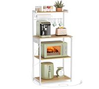 VASAGLE Scaffale da Cucina con Presa Elettrica, Bar Caffè a 4 Ripiani con Uno Regolabile, Supporto per Microonde, Porta Carta da Cucina, 40 x 60 x 140 cm, Rovere Dorato e Bianco Nuvola KKS014Y02