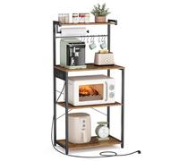 VASAGLE Scaffale da Cucina con Presa Elettrica, Bar Caffèa 4 Ripiani con Uno Regolabile, Supporto per Microonde, Porta Carta da Cucina, 40 x 60 x 140 cm, Marrone Vintage e Nero Inchiostro KKS014K02