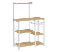 VASAGLE Scaffale da Cucina, Mensola Microonde, Mobile Cucina, con Cestino a Filo Metallico, 40 x 90 x 134 cm, 6 Ganci, per Spezie, Pentole e Padelle, Beige Rovere e Bianco Classico KKS035W09