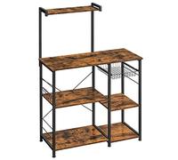 VASAGLE Scaffale da Cucina, Mensola Microonde, Mobile Cucina, con Cestino a Filo Metallico, 40 x 90 x 134 cm, 6 Ganci, per Spezie, Pentole e Padelle, Marrone Vintage e Nero KKS35X