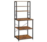 VASAGLE Scaffale da Cucina, Scaffale per Pasticceria, 6 Ripiani e 6 Ganci, per Microonde, Struttura in Acciaio, Stile Industriale, 40 x 60 x 167 cm, Marrone Rustico e Nero Inchiostro/Grigio e