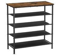 VASAGLE scarpiera 5 livelli, organizer per scarpe sottile, con 4 ripiani in tessuto e piano per borse, telaio in acciaio, per ingresso, guardaroba, industriale, marrone rustico e nero LBS036B01