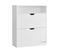 VASAGLE Scarpiera a 2 Ante a Ribalto, Scaffale Portascarpe, Scomparto Aperto, Divisorio Regolabile, 11-16 Paia, per Piccoli Ingressi, 24 x 80 x 102 cm, Bianco Nuvola LBC048W01