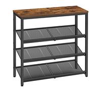 VASAGLE Scarpiera a 4 livelli per ingresso armadio con ripiani e piano spazioso, autoportante, acciaio, industriale, marrone rustico e nero ULBS040B01