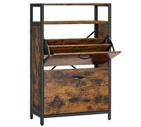 VASAGLE Scarpiera con 2 Scomparti a Ribalta, Portascarpe da Ingresso con Ripiano Aperto, Divisori Interni, per 8-12 Paia, 60 x 30 x 95 cm, Marrone Vintage e Nero LBS800B01