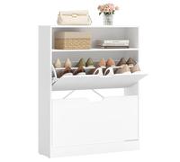 VASAGLE CUSTOS Collezione - Scarpiera, Scaffale Portascarpe, Scomparto Aperto, Divisorio Regolabile, per Ingresso, 2 Ante a Ribalta, 24 x 80 x 102 cm, 14-16 Paia, Bianco Nuvola LBC048W01