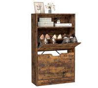 VASAGLE Scarpiera con 2 Scomparto Aperto e Divisorio Regolabile, 102 cm | Scaffale portascarpe con 2 ante a ribalta, 24 x 60 x 102 cm, 8-12 paia, Marrone Vintage, CUSTOS Collezione, LBC040X01