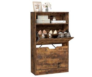 VASAGLE Scarpiera con 2 Scomparto Aperto e Divisorio Regolabile, 102 cm | Scaffale portascarpe con 2 ante a ribalta, 24 x 60 x 102 cm, 8-12 paia, Marrone Vintage, CUSTOS Collezione, LBC040X01
