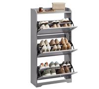 VASAGLE Scarpiera con 3 Scomparti a Ribalta, Scarpiera Salvaspazio, Divisori Regolabili, Portascarpe per fino a 12-20 Paia di Scarpe, Ingresso Corridoio, 24 x 60 x 121,2 cm, Grigio Tortora LBC036GD01