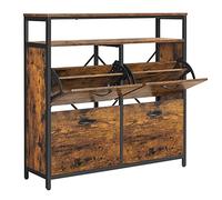 VASAGLE Scarpiera con 4 Scomparti a Ribalta, Scarpiera da Ingresso con Ripiano Aperto, Divisori Interni, per 12-20 Paia, 98,3 x 30 x 95 cm, Marrone Vintage e Nero LBS803B01