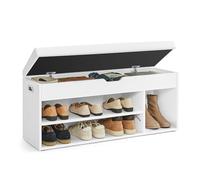 VASAGLE Scarpiera Panca Ingresso con Seduta, Panca Contenitore con Cuscino Imbottito, 3 Scomparti, Ripiani, Soggiorno Corridoio Camera da Letto, Portata 150 kg, Bianco LHS130W14