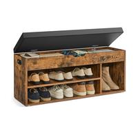 VASAGLE Scarpiera Panca Ingresso, Panca Contenitore con Cuscino Imbottito, 3 Scomparti, Ripiani, Soggiorno Corridoio Camera da Letto, Portata 136 kg, Marrone Vintage LHS130B01