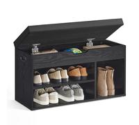 VASAGLE Scarpiera Panca Ingresso, Panca Contenitore con Cuscino Imbottito, 3 Scomparti, Ripiani, Soggiorno Corridoio Camera da Letto, Portata 136 kg, Nero Ebano LHS030B03