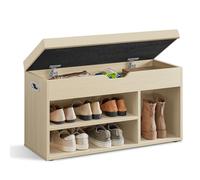 VASAGLE Scarpiera Panca Ingresso, Panca Contenitore con Cuscino Imbottito, 3 Scomparti, Ripiani, Soggiorno Corridoio Camera da Letto, Portata 136 kg, Beige Naturale LHS030K02