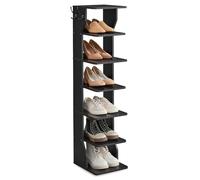 VASAGLE Scarpiera Salvaspazio Verticale, 7 Ripiani, 26,4 x 30 x 110,4 cm | Mobile Ingresso in Legno, Organizer Scarpe Slim, Scaffale Alto e Stretto, Nero Inchiostro, Collezione Island LBS200T16